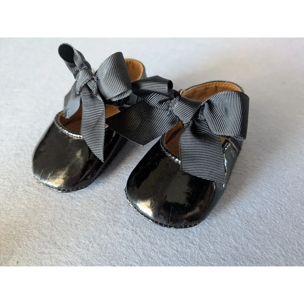 Girls Black Patent Leather Dress‎ Shoes w/ Bows Toddler Party Special Occasion